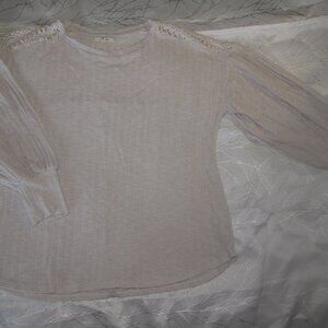 Cream Pouf Sleeve Lace Detail Knit Top size XL